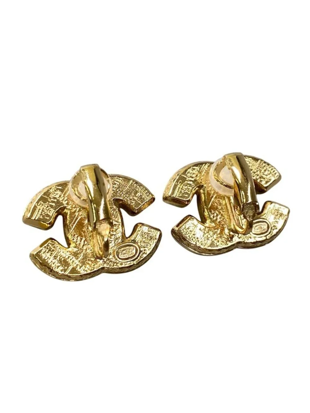 Chanel H2 CC Logo Earrings Gold White